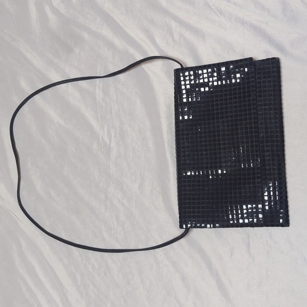 Vintage 80s 90s Metal Mesh Fold Over Club Holiday Black‎ Shoulder Bag Purse